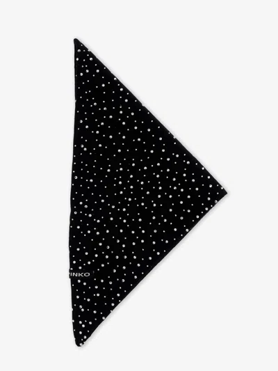Pinko Svizzera Wool Scarf With Rhinestones In Black