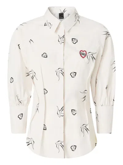 PINKO SWALLOW-PRINT PUFF-SLEEVE SHIRT