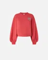 Pinko Sweatshirt With Wide Sleeves And Bejewelled Love Birds Embroidery In Red-tomato Sauce