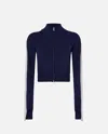 Pinko Technical Fabric Short Sweatshirt With Raised Logo And Zip In Blue/white