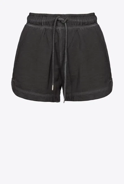 Pinko Sweat Shorts With Logo Print In Limo Black