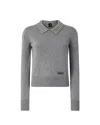 Pinko Sweater With Collar And Rhinestones In Gray