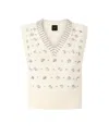 Pinko White Rhinestone Knitted Vest In Neutral