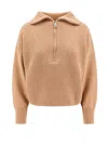 Pinko Ribbed Wool And Cashmere Sweater In Beige