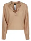 Pinko Pull Court En Cachemire Mélangé À Col Chemise In Beige