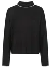Pinko Cropped Black Sweater With Turtleneck And Contrast Trim In Black
