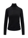 Pinko Fitted Ribbed Turtleneck Sweater With Decorative Buttons In Black