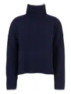 Pinko Blue Turtleneck Sweater With Back Logo In Wool Woman In Blue