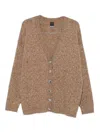Pinko Bouclé Fabric Cardigan With Rhinestones In Brown