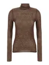 Pinko Fitted Brown Turtleneck Sweater With Subtle Sparkle In Brown