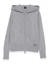 Pinko Soft Knit Zip-up Sweater With Drawstring Hood In Gray