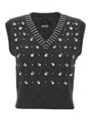 Pinko Sleeveless Knit Vest With Rhinestone Accents In Gray