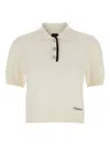 Pinko White Polo Shirt With Logo Patch On The Front And Ribbed Details In Wool Woman In Neutral