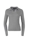 Pinko Collared Long Sleeve Textured Fabric Top In Grigio