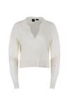 Pinko Short Cashmere-blend Sweater With Collar In White