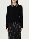 Pinko Classic Black Sweater With Embellished Collar And Ribbed Hem In Black