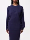 Pinko Knit Crewneck Sweatshirt With Embossed Logo In Blue