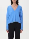 Pinko Light Blue With V Neck And Asymmetric Hem In Wool Blend Woman In Blau