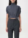 Pinko Short-sleeved Short Sweater With Buttons In Grau