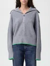 Pinko Ribbed Knitwear With High Collar And Contrast Trim In Gray