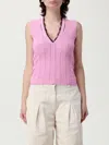 Pinko Sleeveless Ribbed Viscose Blend Sweater With Lace Trim