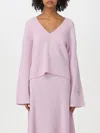 Pinko Wool And Cashmere V-neck Ribbed Sweater In Pink