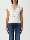 Pinko White Rhinestone Knitted Vest In White