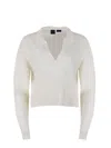 Pinko Short Cashmere-blend Sweater With Collar In White
