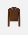 Pinko Sweater With Collar And Rhinestones In Brown