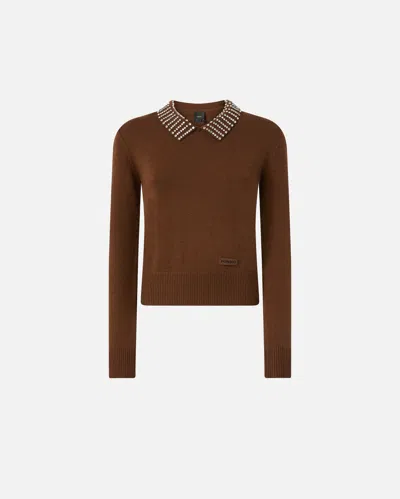 PINKO SWEATER WITH COLLAR AND RHINESTONES