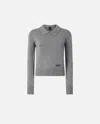 Pinko Sweater With Collar And Rhinestones In Gray