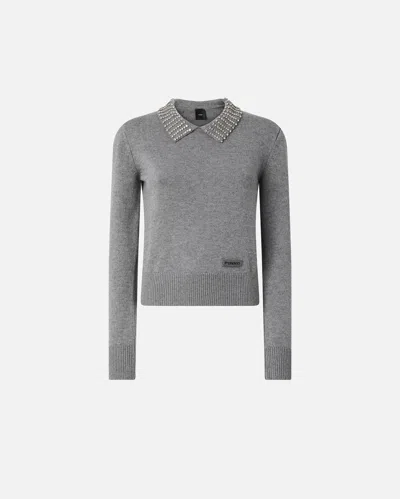 PINKO SWEATER WITH COLLAR AND RHINESTONES