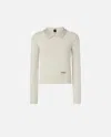 Pinko Sweater With Collar And Rhinestones In Silver