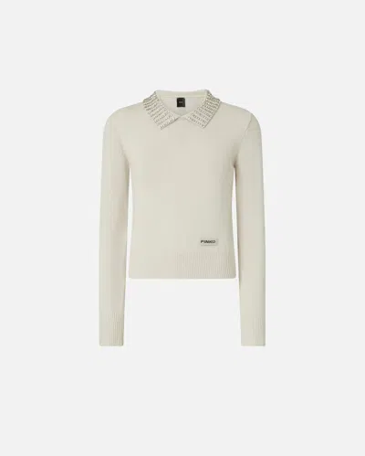 Pinko Sweater With Collar And Rhinestones In Silver