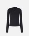 Pinko Asymmetric Long Sleeve Stretch Top In Black
