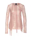 Pinko Slim-fitting Lace Sweater With Fringing In Pink