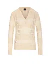 Pinko Knitwear With V-neck And Collar Detail In Neutral