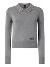 Pinko Sweater With Collar And Rhinestones In Gray