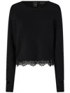 Pinko Asymmetric Neck Lace Trim Sweater In Black