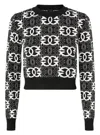 Pinko Jacquard Viscose Blend Crewneck Sweater In Black