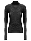 Pinko High Neck Black Wool Sweater With Micro Paillettes In Black