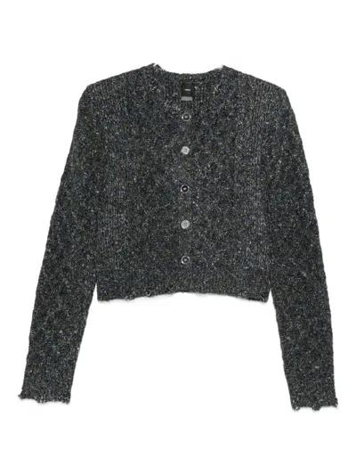 Pinko Metallic-knit Cardigan In Gray