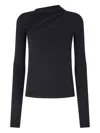 Pinko Asymmetric Long Sleeve Stretch Top In Black