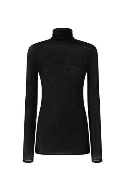 Pinko Slim-fit High-neck Sweater With Micro-sequins In Black