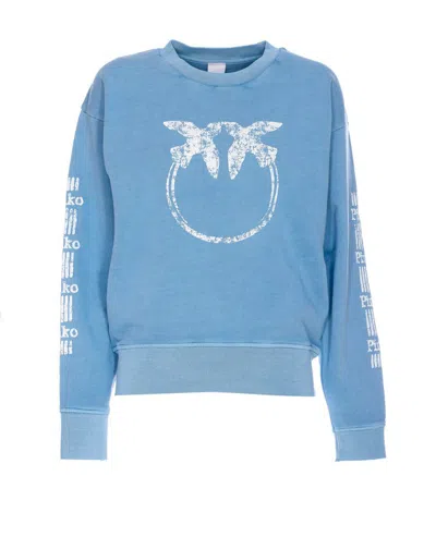 Pinko Crewneck Knitwear Logo Print In Blue