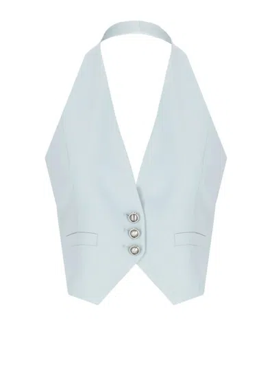 Pinko Light Blue Crop Vest With Halter Neckline And Button Closure In Viscose Woman