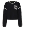 Pinko Round-neck Sweater With Bejewelled Embroidery In Blue
