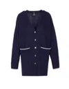 Pinko Long-sleeved Cardigan Sweater With Deep V-neck In Blue