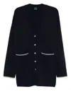 Pinko Long-sleeved Cardigan Sweater With Deep V-neck In Blue