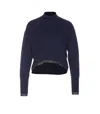 Pinko Crewneck Knitwear Embroidered High-low Hem In Blue Navy